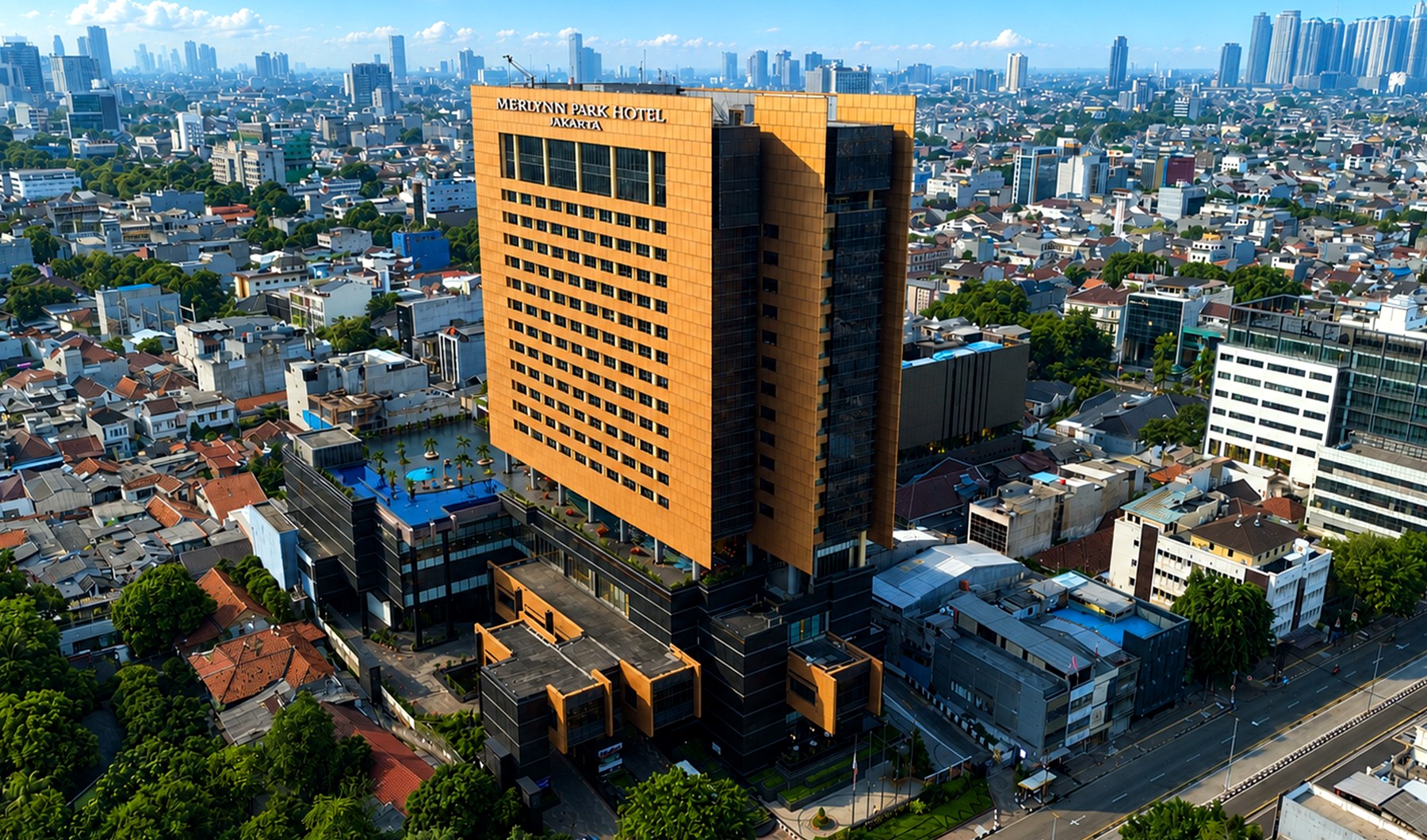Merlynn Park Hotel Jakarta facade near central Jakarta